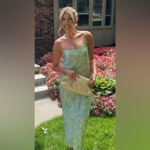 Zara Floral Lace Slip Dress - Green Size XL